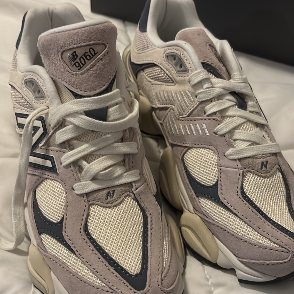 New Balance 9060 Sneakers in Cream, Taupe & Navy